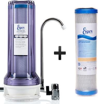 Συσκευή Φίλτρου Νερού Eiger Άνω Πάγκου Μονή με Βρυσάκι με Ανταλλακτικό Φίλτρο Eiger Carbon Block Soft Antimicrobial 0.5 μm