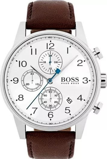 Ανδρικό Ρολόι Hugo Boss Navigator Chrono Χρονογράφος με Δερμάτινο Λουράκι 1513495 Καφέ