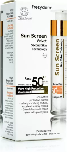 Αντηλιακή Κρέμα Προσώπου Frezyderm Sun Screen Velvet Αδιάβροχη SPF50+ 50ml