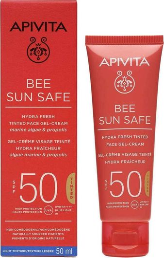 Αντηλιακό Gel Προσώπου Apivita Bee Sun Safe Hydra Fresh Αδιάβροχο με Χρώμα SPF50 50ml