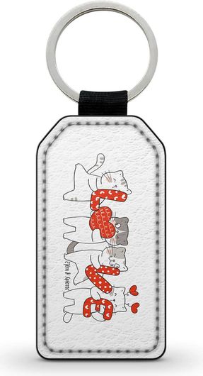 Μπρελόκ Δερμάτινο Ορθογώνιο Cat Love με Δυνατότητα Προσθήκης Ονόματος 5x4.5cm