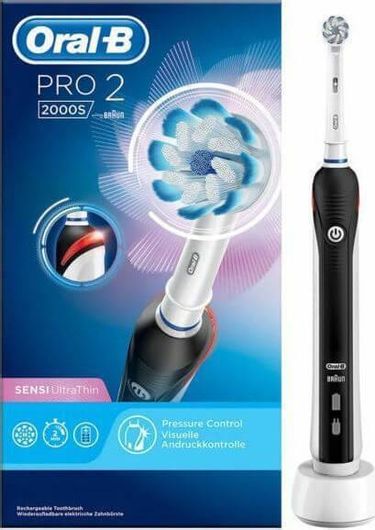 Ηλεκτρική Οδοντόβουρτσα Oral-B Pro 2 2000S Sensi Ultrathin με Χρονομετρητή και Αισθητήρα Πίεσης Μαύρο