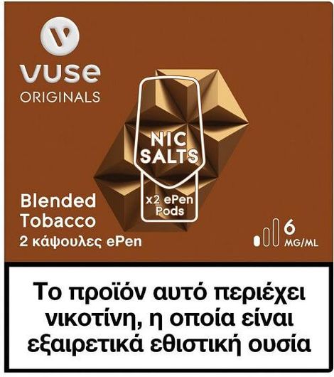 Υγρό Αναπλήρωσης Ηλεκτρονικού Τσιγάρου Vuse ePen Pods Blended Tobacco 6mg/ml