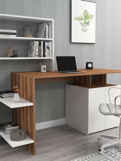 ΓραφείοHomemarktHm8886.11 μεΒιβλιοθήκηRochell146.3x58x128.4cm Καρύδι /Λευκό