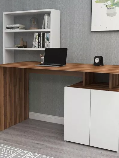 ΓραφείοHomemarktHm8886.11 μεΒιβλιοθήκηRochell146.3x58x128.4cm Καρύδι /Λευκό