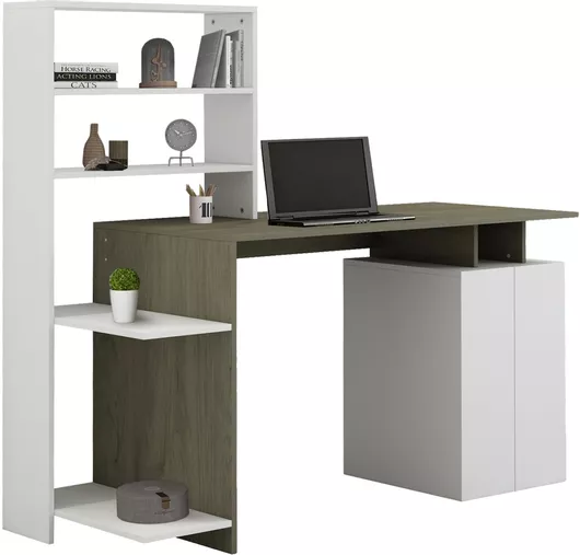 Homemarkt Rochell Γραφείο με Βιβλιοθήκη Μελαμίνη 146.3x55x128.8cm Olive Grey Λευκό