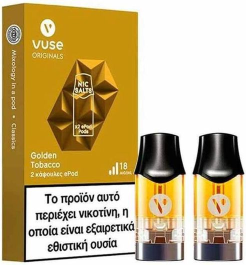 Υγρό Αναπλήρωσης Ηλεκτρονικού Τσιγάρου Vuse Epod Golden Tobacco 18mg 1.9ml 2τμχ