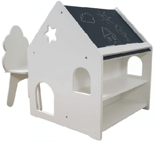 Παιδικό Γραφείο Babycute Εκπαιδευτικό Παιδικό Σπιτάκι Πίνακας Κιμωλίας 53x50x64cm Λευκό