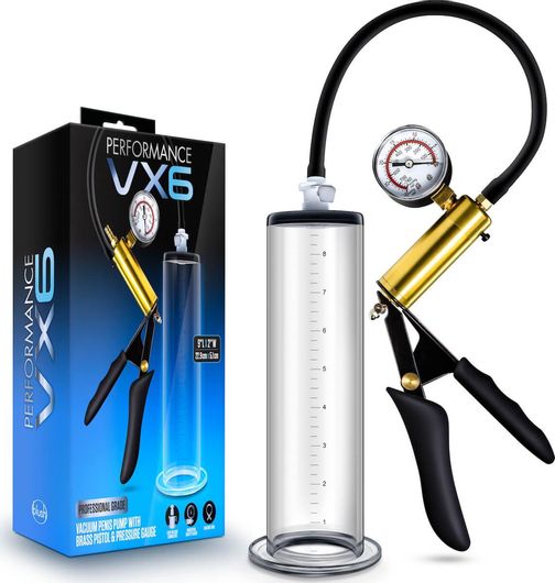 Μεγεθυντής Πέους Blush Performance Vx6 Vacuum Penis Pump With Brass Pistol & Pressure Gauge Clear