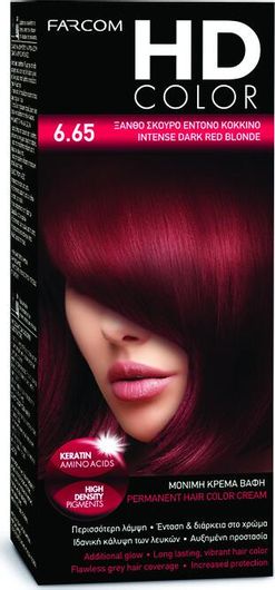 Farcom HD Color Βαφή Μαλλιών 6.65 Ξανθό Σκούρο Έντονο Κόκκινο 60ml