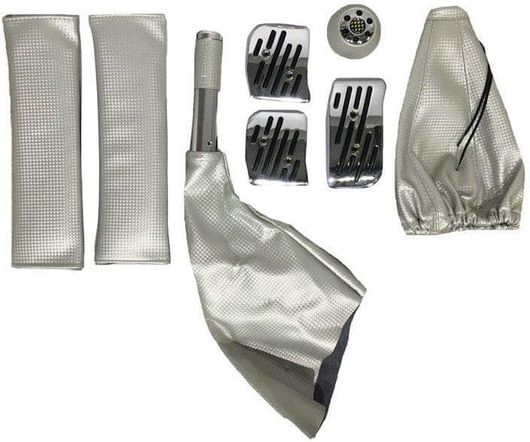 Πεντάλ Αλουμινίου με Πόμολο Λεβιέ & Φυσούνα Ταχυτήτων / Χειροφρένου Universal Σετ 6τμχ Ασημί