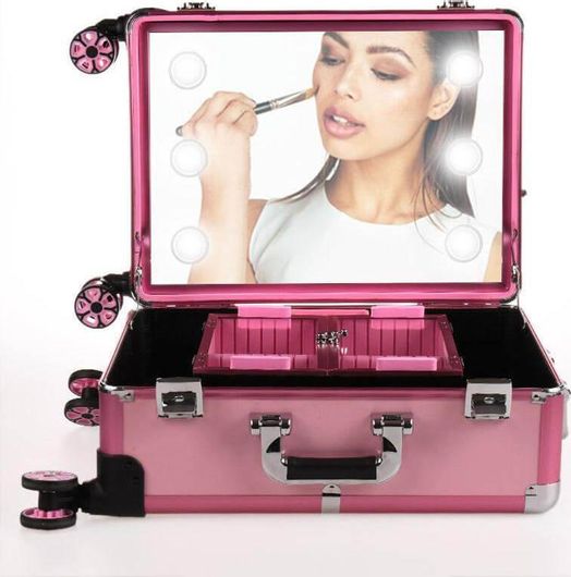 Βαλιτσάκι Αισθητικής GlobalExpress Τροχήλατο Ροζ Υ46xΠ20xΒ34cm