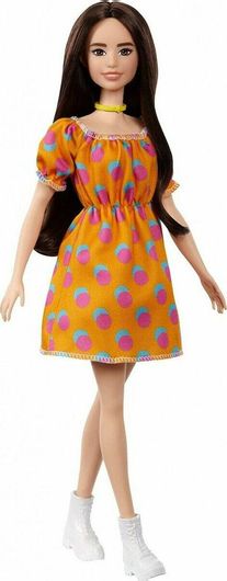 Κούκλα Mattel Barbie Fashionistas 160 Original Μελαχρινή με Φόρεμα Dotted FBR37 GRB52 Πορτοκαλί