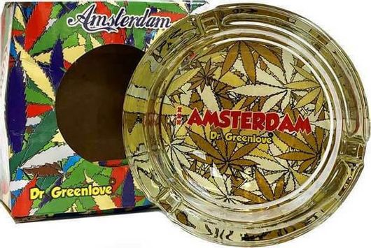 Τασάκι Γυάλινο Amsterdam Cool Leaves Κίτρινο 9cm