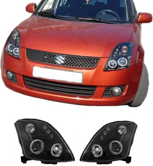 Μπροστινά Φανάρια Set για Suzuki Swift 05-10 Angel Eyes & Led H1/H1 Manual JunYan Μαύρο
