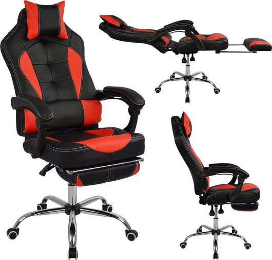 Καρέκλα Gaming HomeMarkt HM1055.01 Δερματίνη με Υποπόδιο Κόκκινο