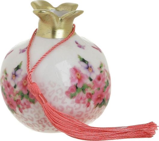 Γούρι Inart Επιτραπέζιο με Ρόδι από Κεραμικό Υλικό 6.5x6.5cm Λευκό/Ροζ