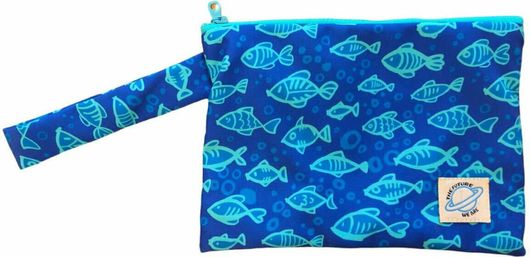 Νεσεσέρ Τσαντάκι Blue Fishes Χειρός Αδιάβροχο Mέσα Έξω με Πετσετέ Τσέπη Καλής Ποιότητας Υφασμάτινο 25x19cm Μπλε