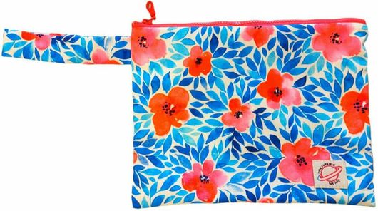 Νεσεσέρ Τσαντάκι Blue Pink Floral Χειρός Αδιάβροχο με Πετσετέ Τσεπη Καλής Ποιότητας Υφασμάτινο 26x24cm Μπλε