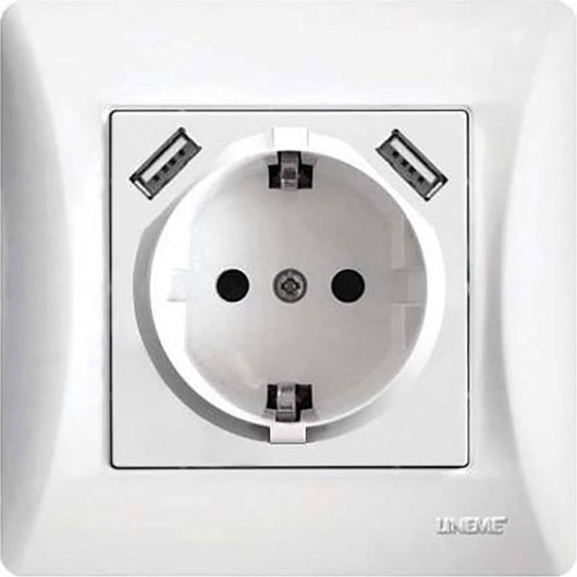 Πρίζα Ρεύματος Lineme Μονή Χωνευτή Ασφαλείας με 2 Θύρες USB Λευκή