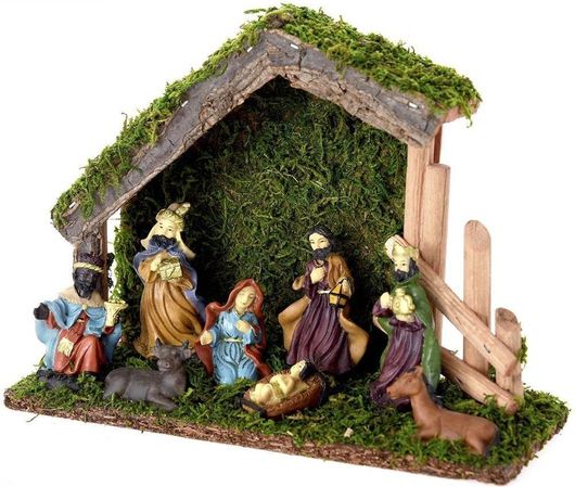 Φάτνη Iliadis Ξύλινη με 8 Φιγούρες Polyresin 25x18cm