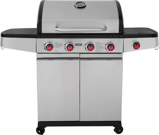 Ψησταριά Υγραερίου Unimac Premium 661317 με Μαντεμένια Σχάρα & 4 Εστίες & Πλαϊνό Μάτι Inox