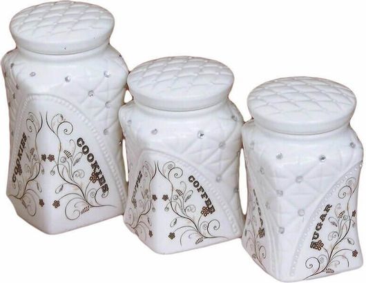 Βάζα για Καφέ-Ζάχαρη-Μπισκοτιέρα Σετ 3τμχ με Πέτρες & Strass HC-1413001