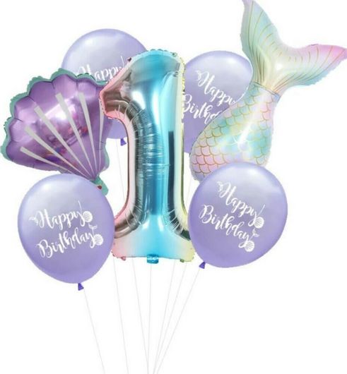 Μπαλόνια Birthday Party Νούμερο 1 Σετ με Θέμα Mermaid Πολύχρωμο