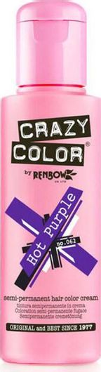Crazy Color Semi-Permanent Προσωρινή Βαφή Μαλλιών 62 Hot Purple 100ml 15gr