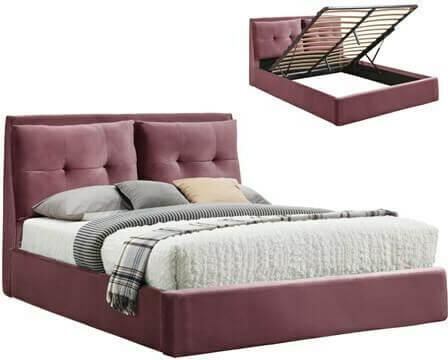 Κρεβάτι Homemarkt Kendra Υπέρδιπλο Υφασμάτινο με Αποθηκευτικό Χώρο & Τάβλες 160x200cm