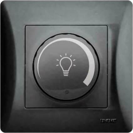 Διακόπτης Dimmer Lineme Χωνευτός με Πλαίσιο LED Περιστροφικός 200W Μαύρο