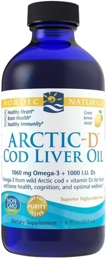 Arctic-D Cod Liver Oil Nordic Naturals 1060mg Omega 3 & 1000IU D3 237ml Λεμόνι