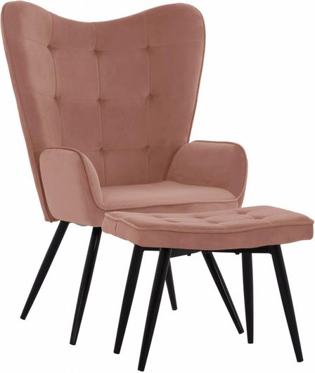 Πολυθρόνα Homemarkt Crawley Μπερζέρα με Υποπόδιο Βελούδινη Σάπιο Μήλο 70x57x103cm