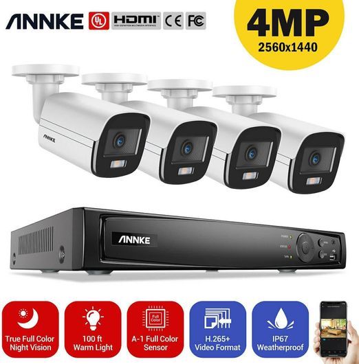 Ολοκληρωμένα Σύστημα CCTV Annke Nck400 4mp N48paw Poe NVR 8IP & 4 Εξωτερικές Κάμερες 4mp 2.8mm