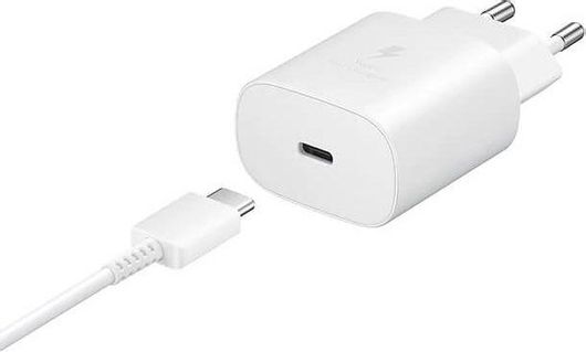 Φορτιστής Κινητού Samsung Fast Travel 25W USB με Καλώδιο Type-C to Type-C Λευκό