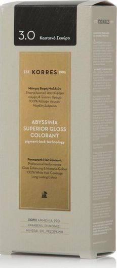 Βαφή Μαλλιών Korres Abyssinia Superior Gloss Colorant 50ml 3.0 Σκούρο Καστανό