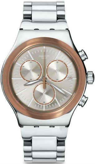 Γυναικείο ρολόι Swatch Albinostrich YVS412 Χρονογράφος Δερμάτινο Λουράκι Ασημί