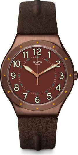 Γυναικείο ρολόι Swatch Copper Time YWC100 Δερμάτινο Λουράκι Καφέ