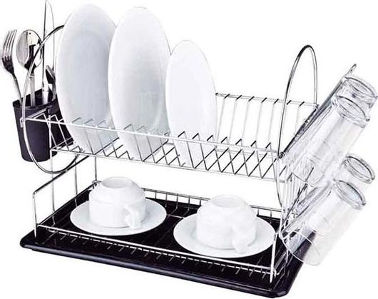 Πιατοθήκη Διπλή Στεγνωτήριο Πιάτων με Δίσκο Αποστράγγισης Μαύρο 50x23.5x36cm