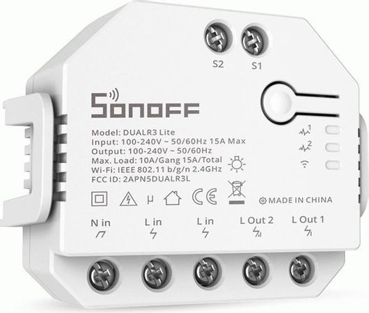 Smart Ενδιάμεσος Διακόπτης Wi-Fi Sonoff Dual R3 Lite σε Λευκό Χρώμα