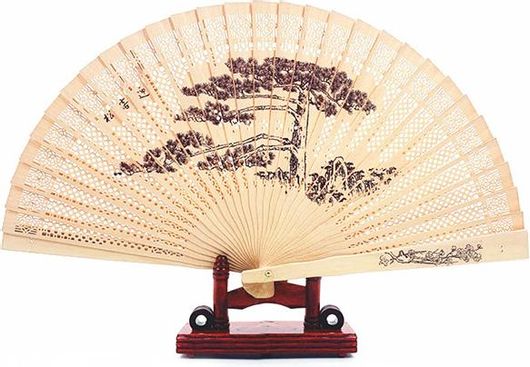 Νυφική Βεντάλια WME-1300 Ξύλινη με Σχέδιο Τοπίο 23cm