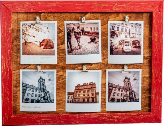Πολυκορνίζα Κ28-34 Ξύλινη 36X46 Τοίχου για 6 Φωτογραφίες Polaroid με Σημάδια Παλαίωσης Κόκκινο