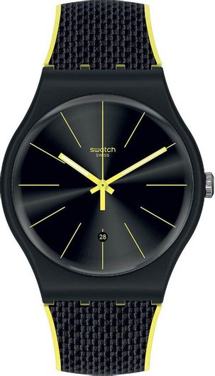 Γυναικείο ρολόι Swatch Night Cord SUOB406 Λουράκι Σιλικόνης Μαύρο