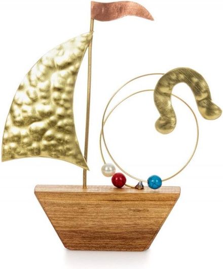 Επιτραπέζιο Γούρι Καράβι με Πέταλο GRB014KA Ξύλινο