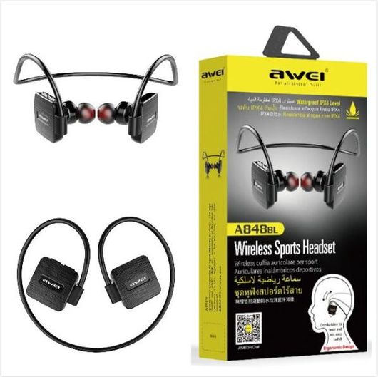Handsfree Ακουστικά Αδιάβροχα Ασύρματα Ακουστικά Bluetooth για Τρέξιμο & Άθληση V4.2 - AWEI Wireless Sport Headset Handsfree A848BL