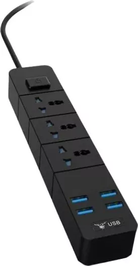 Πολύμπριζο Ασφαλείας 3 Θέσεων με 4 Θύρες USB Μαύρο