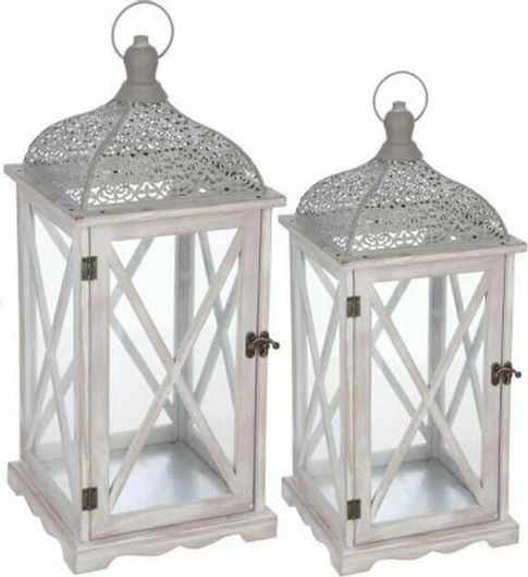 Διακοσμητικά Φαναράκια Folkdream Ξύλινα 2τμχ Λευκό