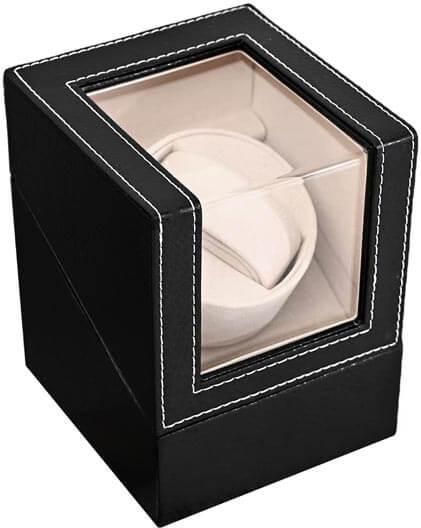 Κουρδιστήρι Αυτόματων Ρολογιών 1 Θέσης από Δερματίνη Μαύρο 12x13x16cm