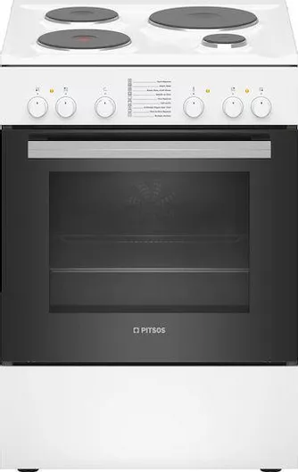 Κουζίνα Pitsos με Εμαγιέ Εστίες 66lt 60cm Λευκό