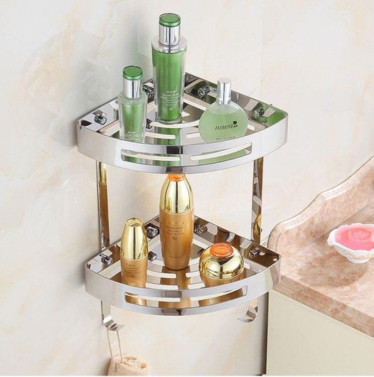 Γωνιακή Επιτοίχια Ραφιέρα Μπάνιου Inox με 2 Ράφια